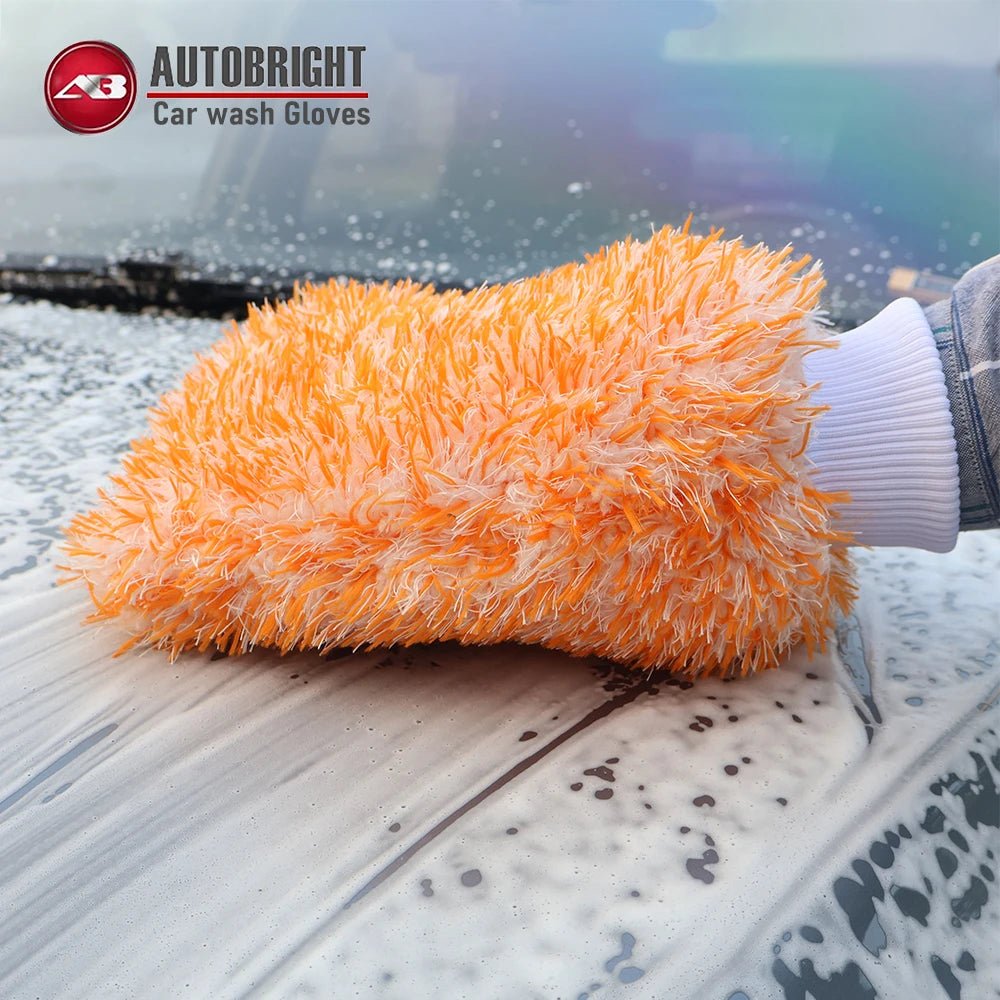 AUTOBRIGHT Orange Car Wash Glove Cleaning Mitt Thick Microfiber High Quality ShineShop.xyz.