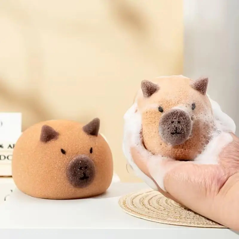 Capybara Cute Gentle Exfoliating Massage Cleaning Bath Sponge Ball Soft Foaming Scrubber