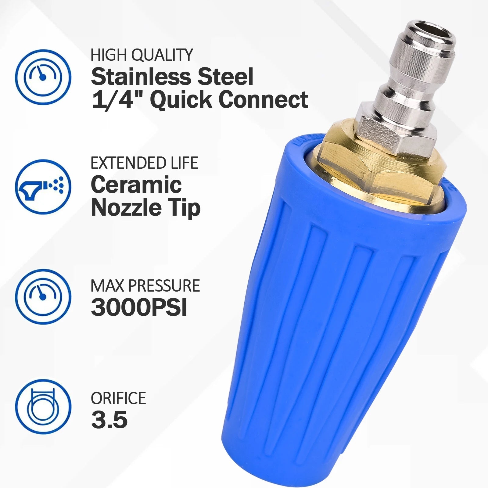 Blue Pressure Washer Turbo Nozzle, 360° Rotating 3000 PSI with 1/4" Quick Connector ShineShop.xyz.