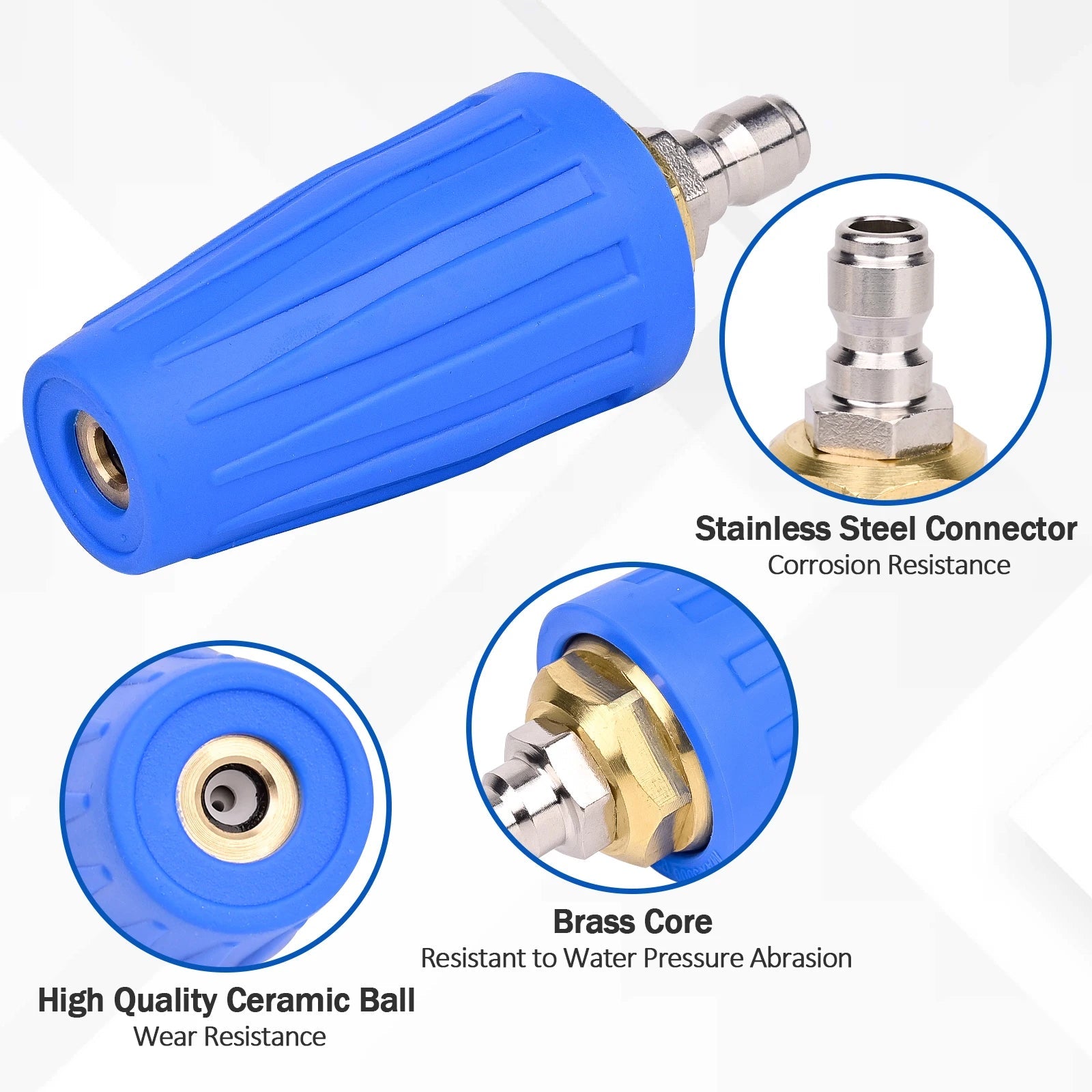 Blue Pressure Washer Turbo Nozzle, 360° Rotating 3000 PSI with 1/4" Quick Connector ShineShop.xyz.