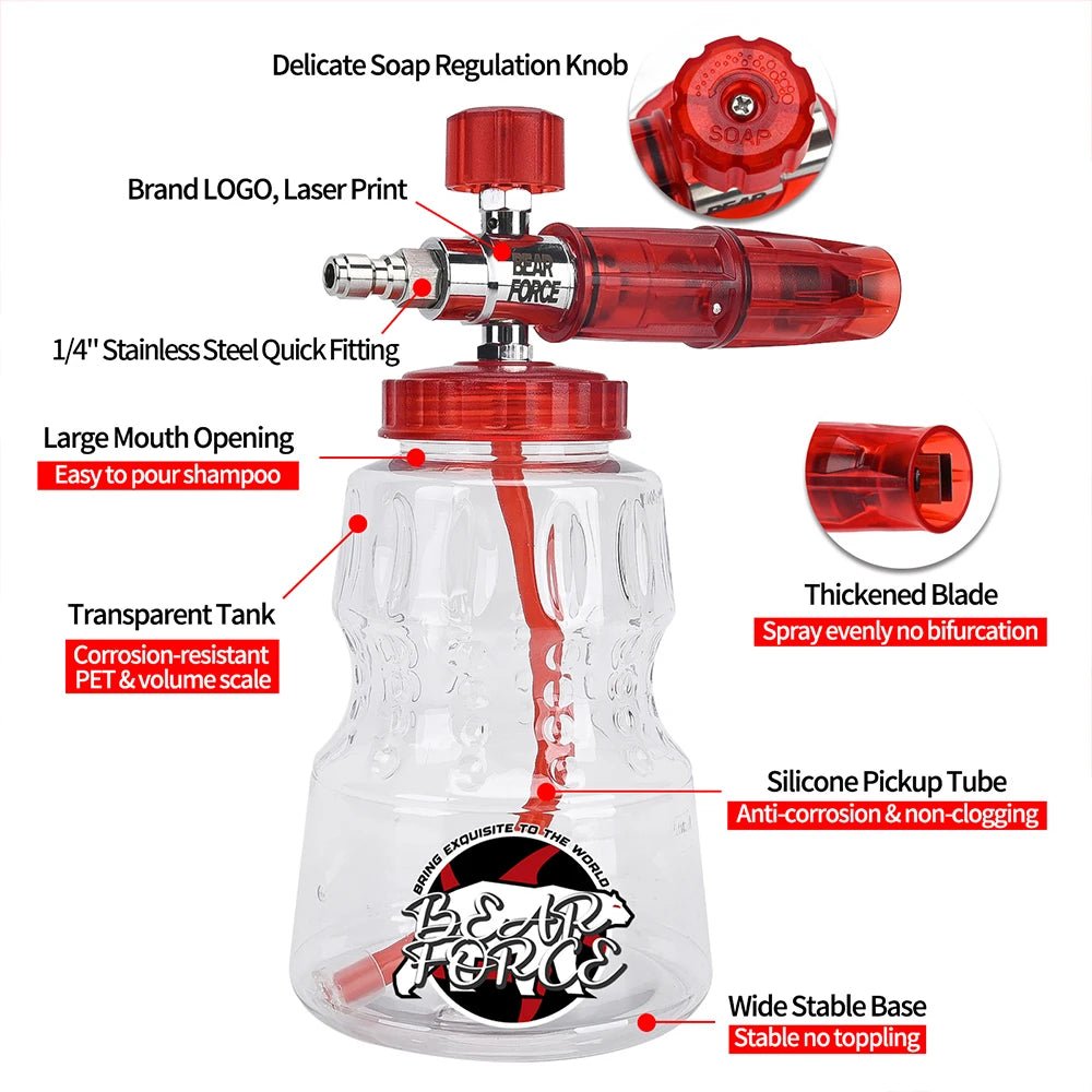 BearForce Car Wash Foam Cannon for Pressure Washer - 1/4” Quick Connect - RED - SHINE SHOP