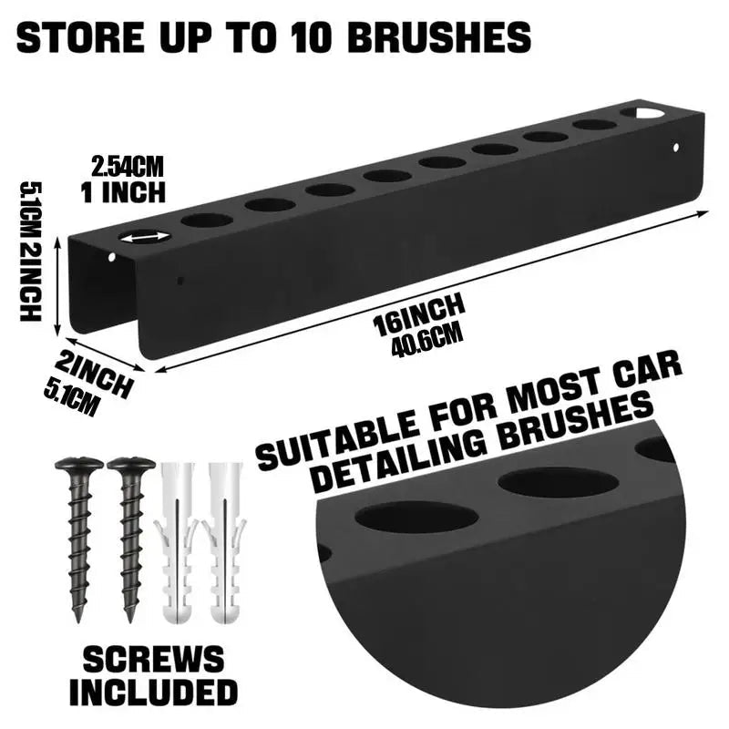 Detailing Brush Holder - 10 Holes Steel Car Cleaning Wall Mounted Organizer Tool Storage Rack ShineShop.xyz.