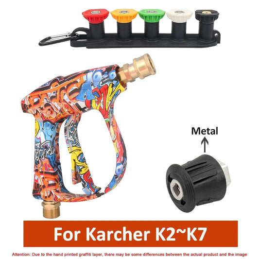 K series- 4350PSI High Pressure Water Lance Set with Graffiti Design - 1L Foam Cannon & 1/4" Quick Connect - for Karcher ShineShop.xyz.