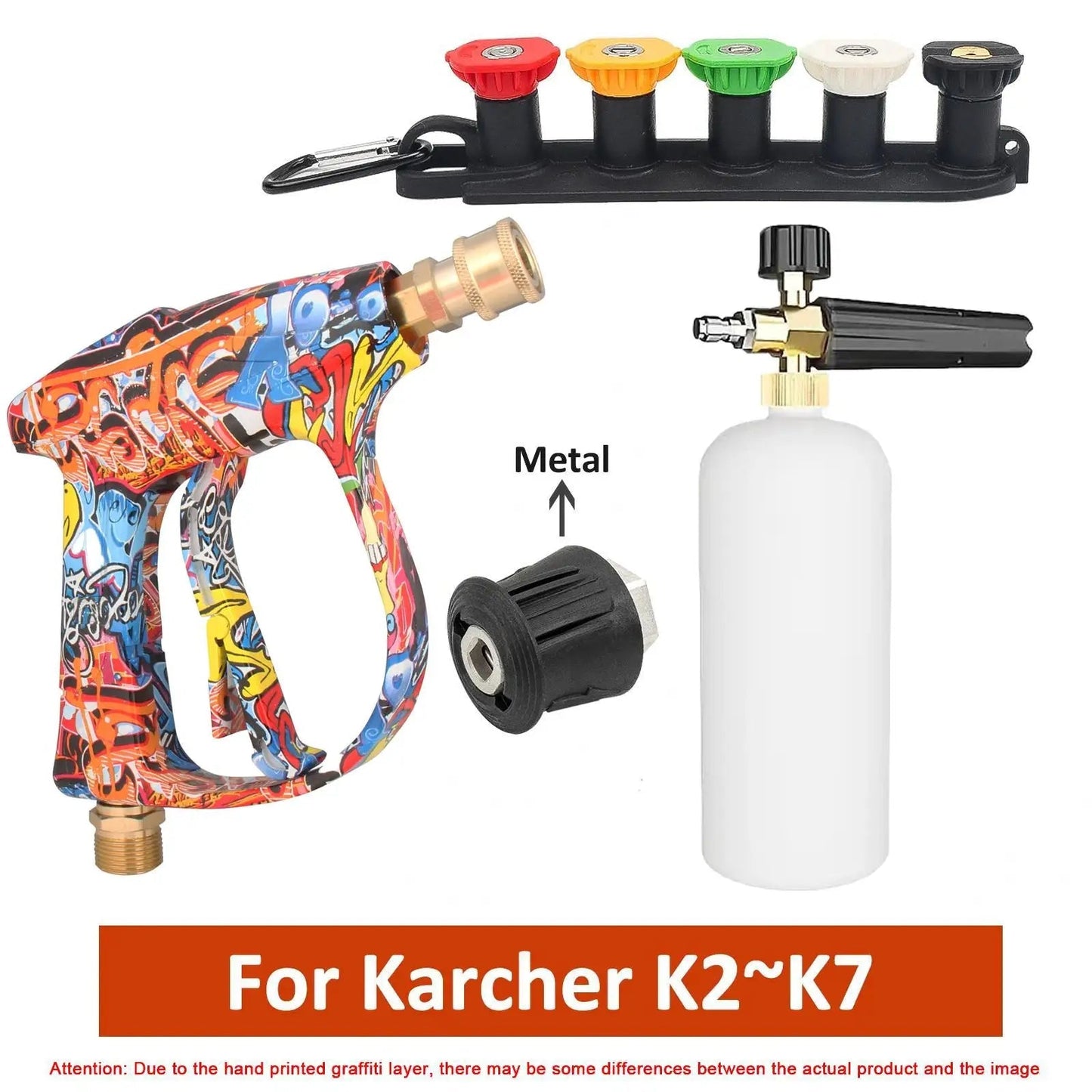 K series- 4350PSI High Pressure Water Lance Set with Graffiti Design - 1L Foam Cannon & 1/4" Quick Connect - for Karcher ShineShop.xyz.