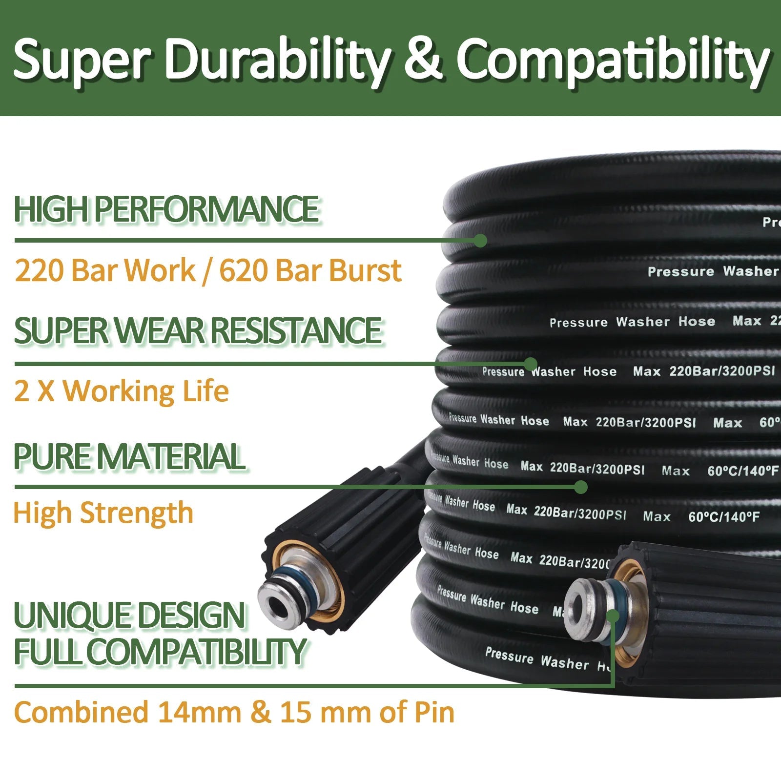 Kink Resistant 3200PSI Pressure Washer Hose Extension ShineShop.xyz.