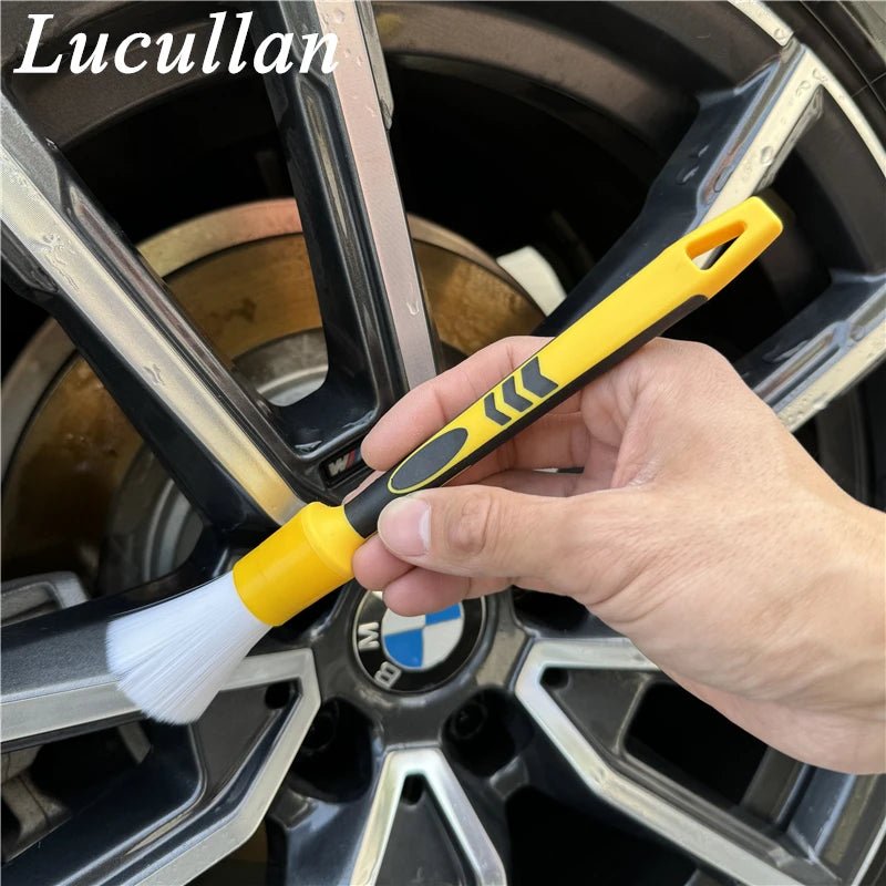 Lucullan White Nylon Bristle Car Detail Brushes Non-Slip Soft Rubber Handle ShineShop.xyz.