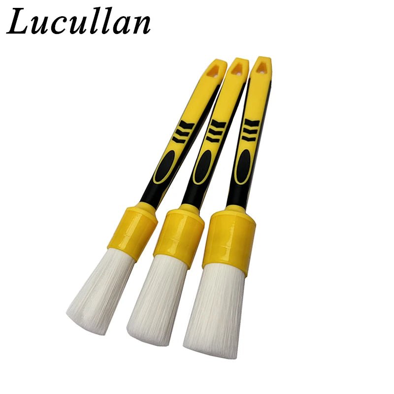 Lucullan White Nylon Bristle Car Detail Brushes Non-Slip Soft Rubber Handle ShineShop.xyz.