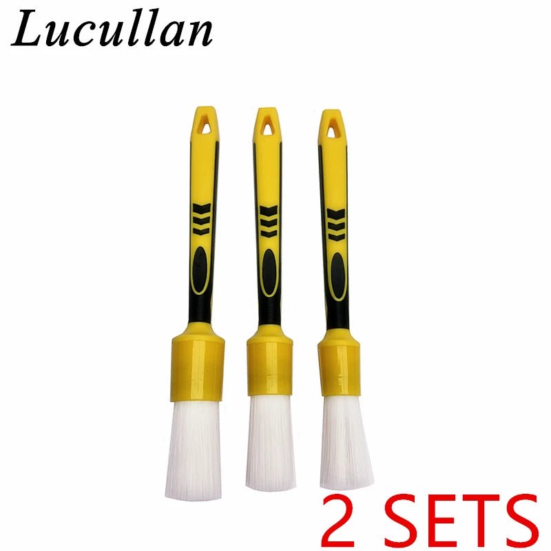 Lucullan White Nylon Bristle Car Detail Brushes Non-Slip Soft Rubber Handle ShineShop.xyz.