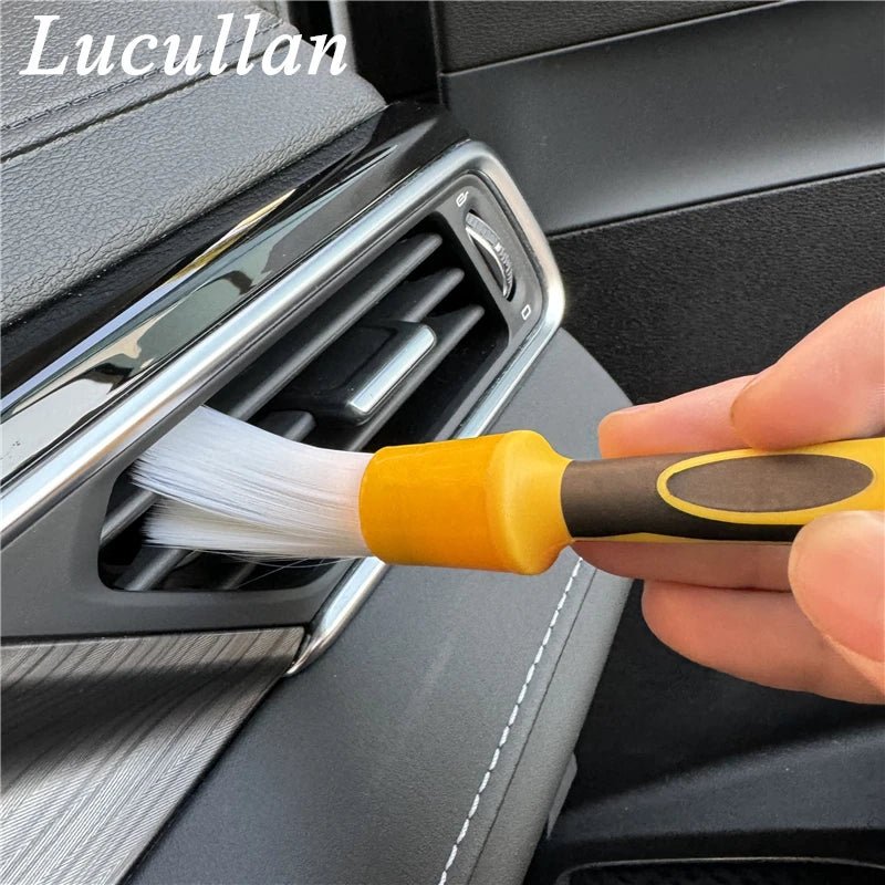 Lucullan White Nylon Bristle Car Detail Brushes Non-Slip Soft Rubber Handle ShineShop.xyz.