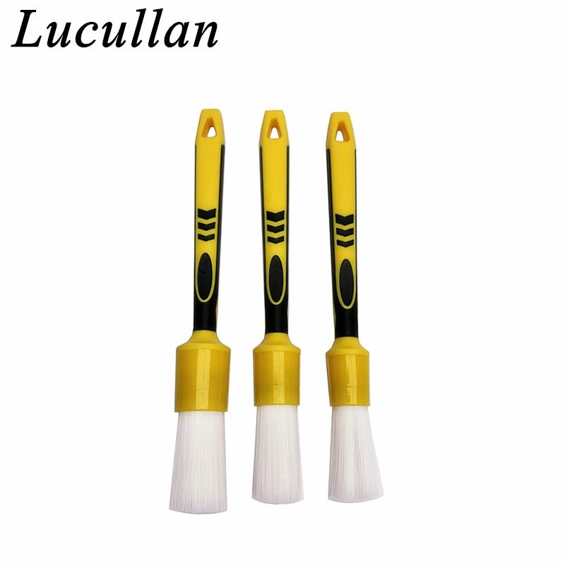 Lucullan White Nylon Bristle Car Detail Brushes Non-Slip Soft Rubber Handle ShineShop.xyz.