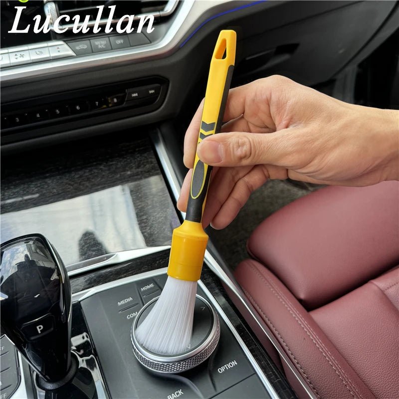 Lucullan White Nylon Bristle Car Detail Brushes Non-Slip Soft Rubber Handle ShineShop.xyz.