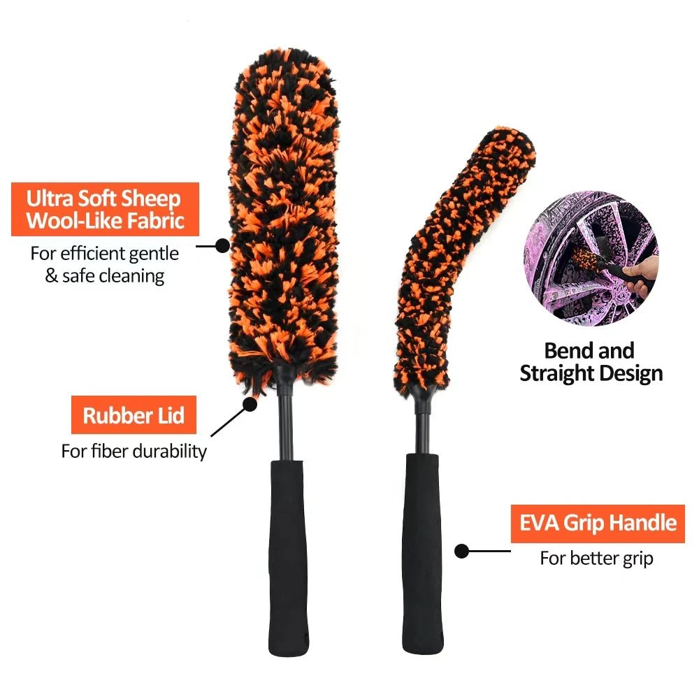 Microfiber Bendable Wheel Detailing Brush, Soft No-Scratch for Car Rims - Orange ShineShop.xyz.