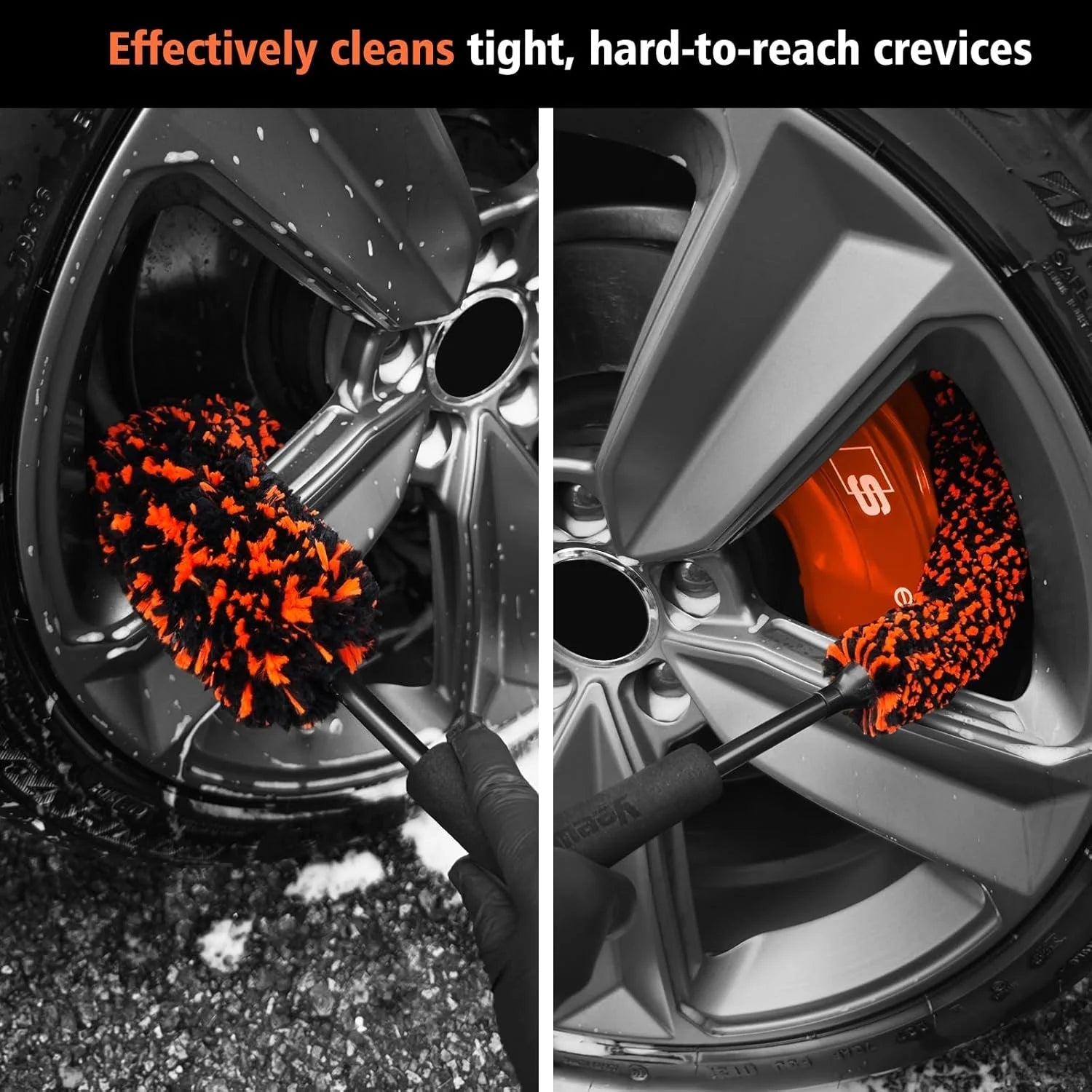 Microfiber Bendable Wheel Detailing Brush, Soft No-Scratch for Car Rims - Orange ShineShop.xyz.