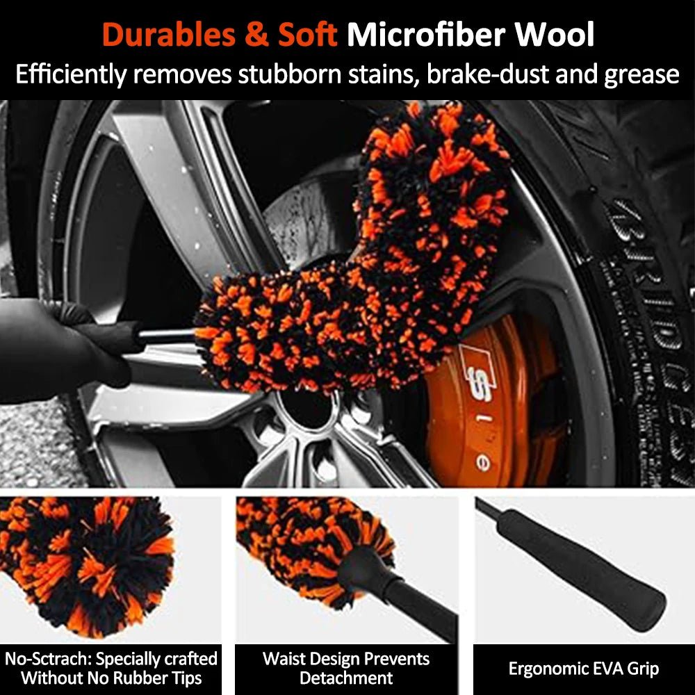 Microfiber Bendable Wheel Detailing Brush, Soft No-Scratch for Car Rims - Orange ShineShop.xyz.