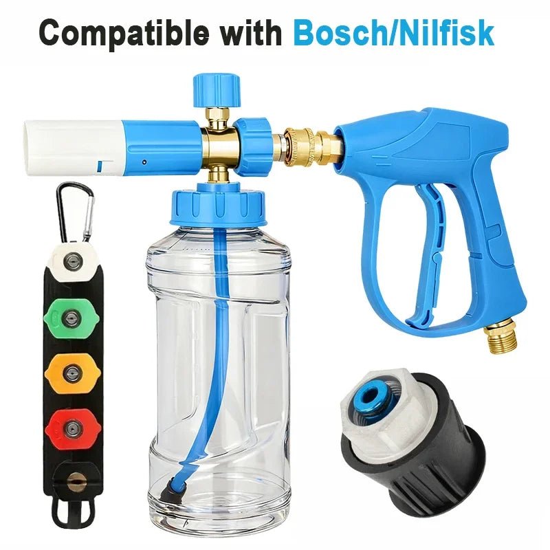 New Blue Foam Cannon Kit with Stubby Car Wash Gun, Nozzle Set - Choose Your Adapter ShineShop.xyz.