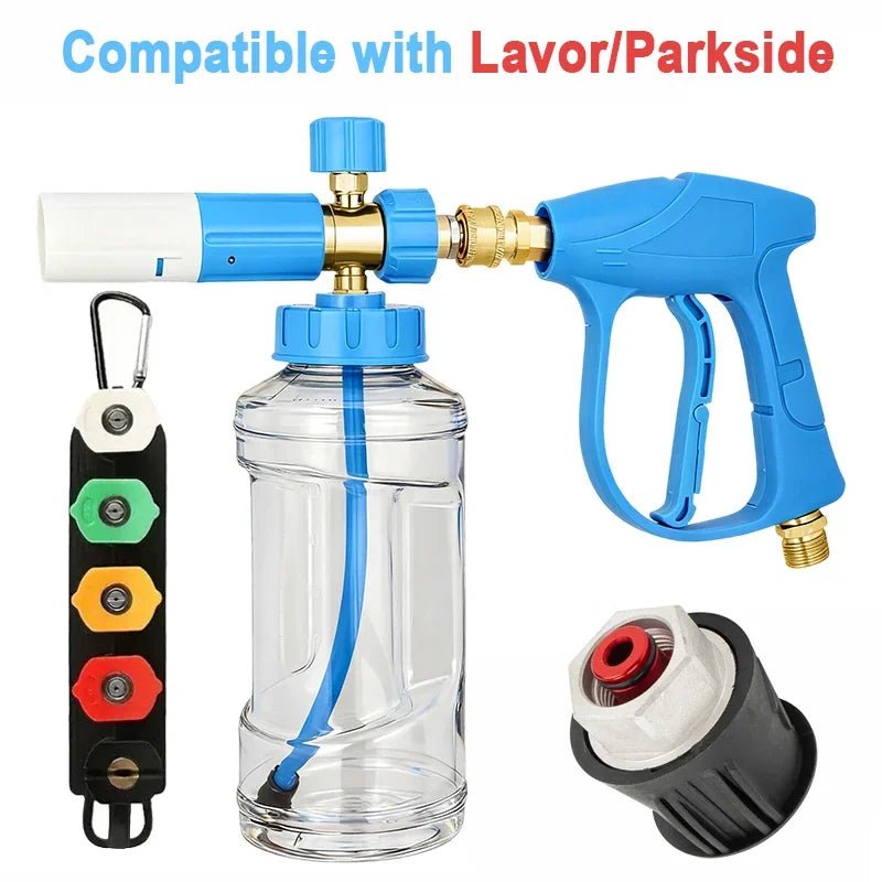 New Blue Foam Cannon Kit with Stubby Car Wash Gun, Nozzle Set - Choose Your Adapter ShineShop.xyz.