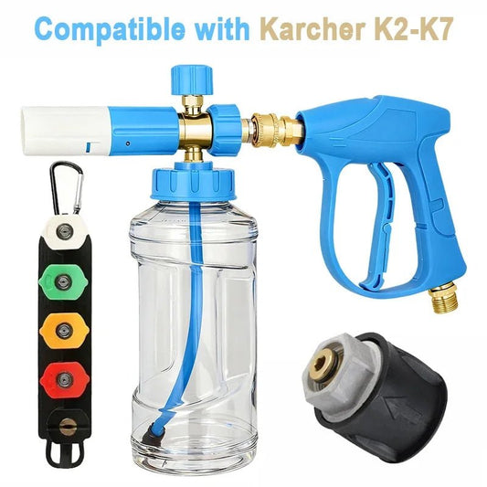 New Blue Foam Cannon Kit with Stubby Car Wash Gun, Nozzle Set - Choose Your Adapter ShineShop.xyz.