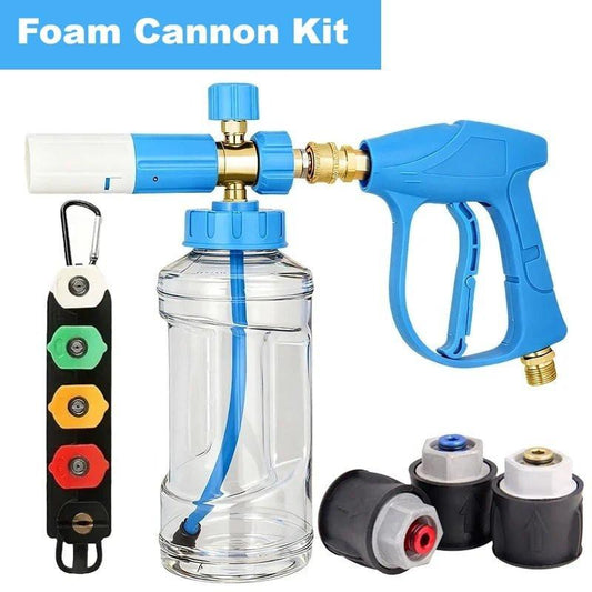 New Blue Foam Cannon Kit with Stubby Car Wash Gun, Nozzle Set - Choose Your Adapter ShineShop.xyz.