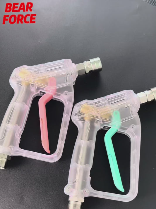 ALL-CLEAR Stubby Pistol Spray Gun - Transparent Clear with Green Trigger Accent - Convenient Pressure Washer Upgrade with 1/4" Quick Connector + 5 Spray Nozzle Tips Set