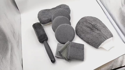 9-Piece Microfiber Car Wash Media Kit - Car Detailing Tools Set with Tire Brush, Wash Sponge, Microfiber Mitt