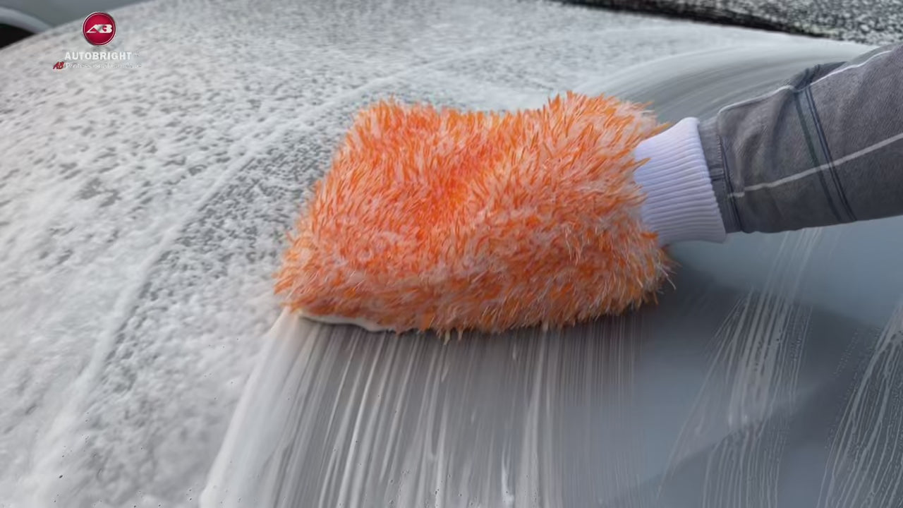 AUTOBRIGHT Orange Car Wash Glove Cleaning Mitt Thick Microfiber High Quality ShineShop.xyz.