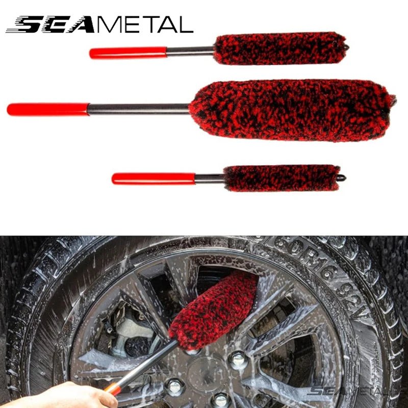 SEAMETAL Wheel Detailing Brush Microfiber Bendable Wool Style Cleaning Tools for Car Rim - Red ShineShop.xyz.