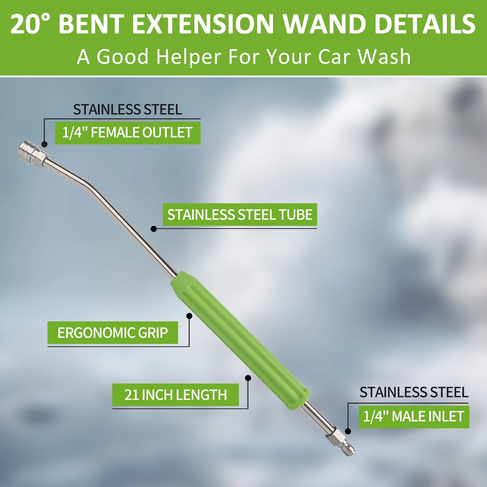 Stainless Steel Car Wash Pressure Washer Extension Wand with 1/4” Quick Plug ShineShop.xyz.