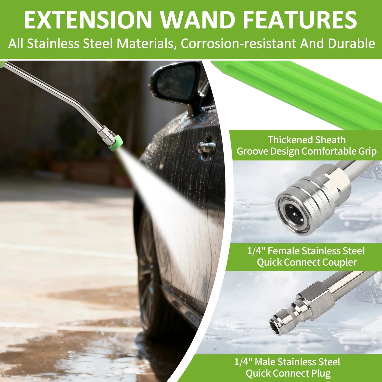 Stainless Steel Car Wash Pressure Washer Extension Wand with 1/4” Quick Plug ShineShop.xyz.