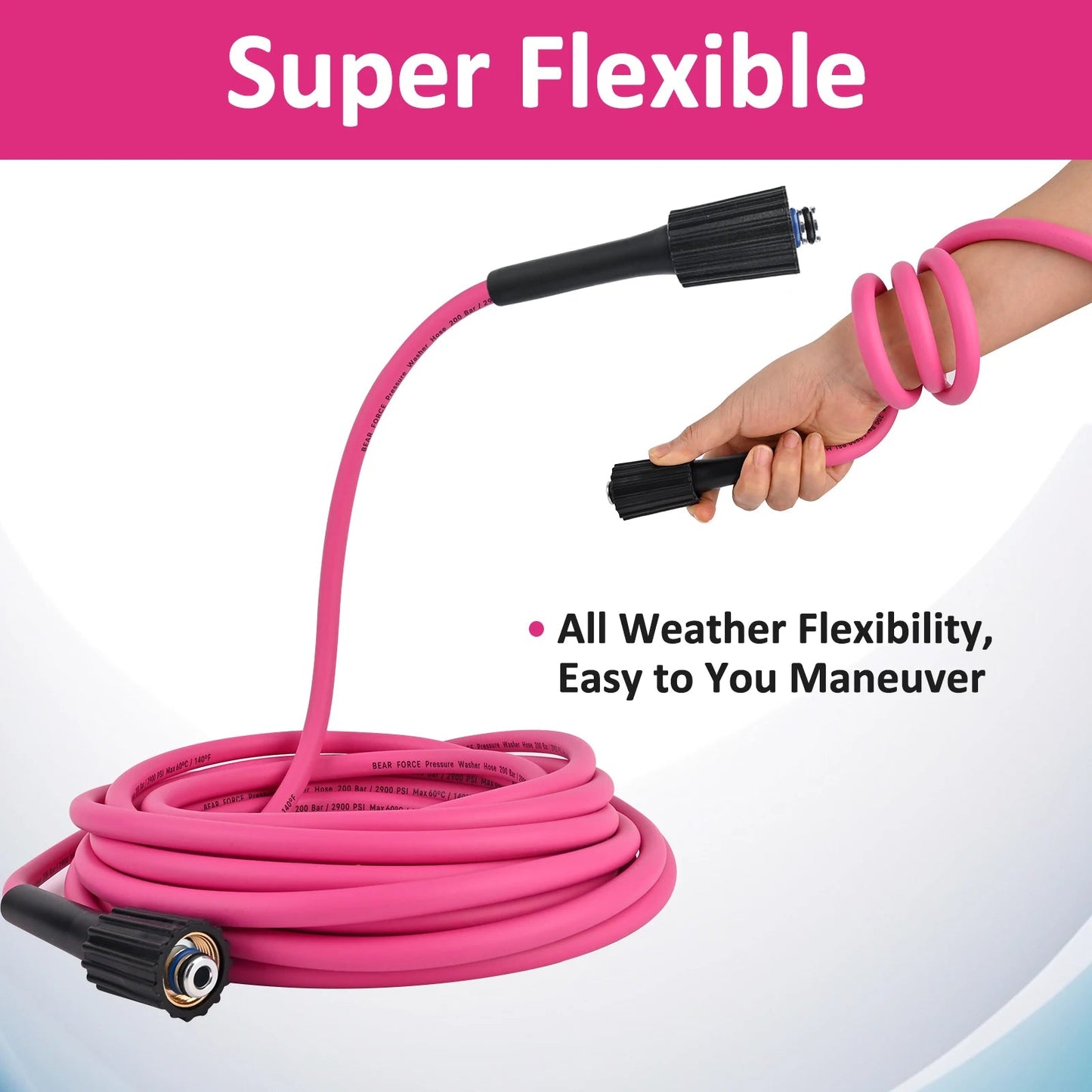 2900PSI Super Flexible Hot Pink Pressure Washer Hose Kink Resistant Extension M22 ShineShop.xyz.