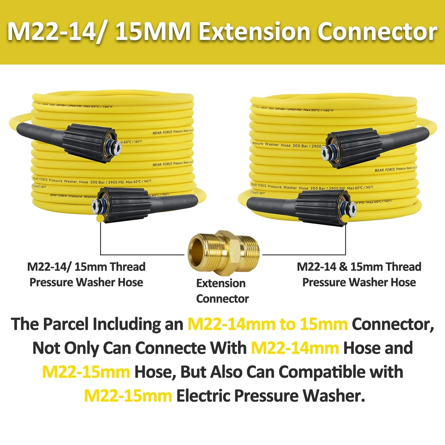 2900psi Super Flexible Yellow Pressure Washer Hose Kink Resistant Extension M22 ShineShop.xyz.