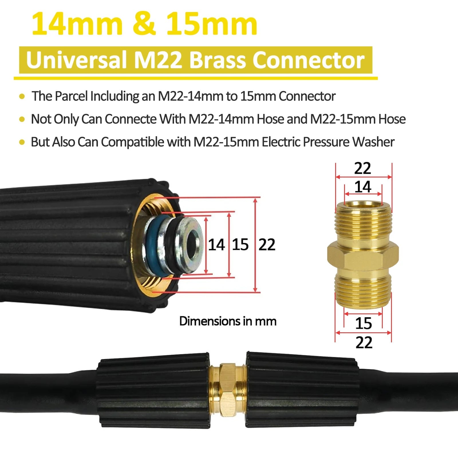 2900psi Super Flexible Yellow Pressure Washer Hose Kink Resistant Extension M22 ShineShop.xyz.