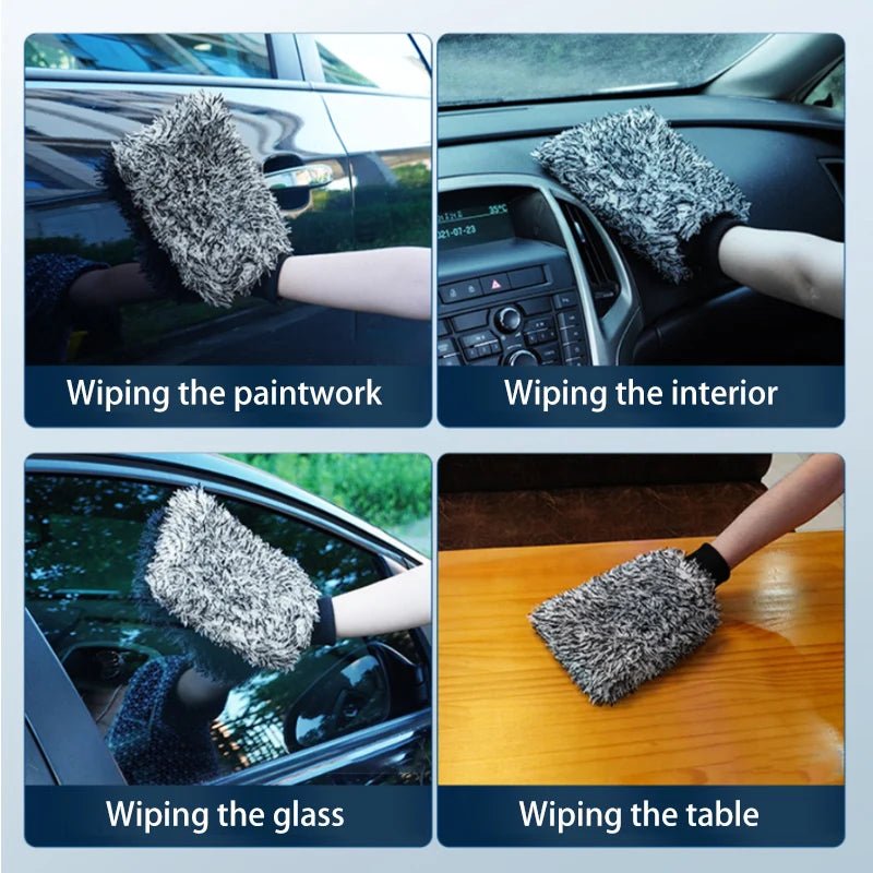 Ultra Soft Plush Microfiber Car Wash Mitt - Black Wristband ShineShop.xyz.