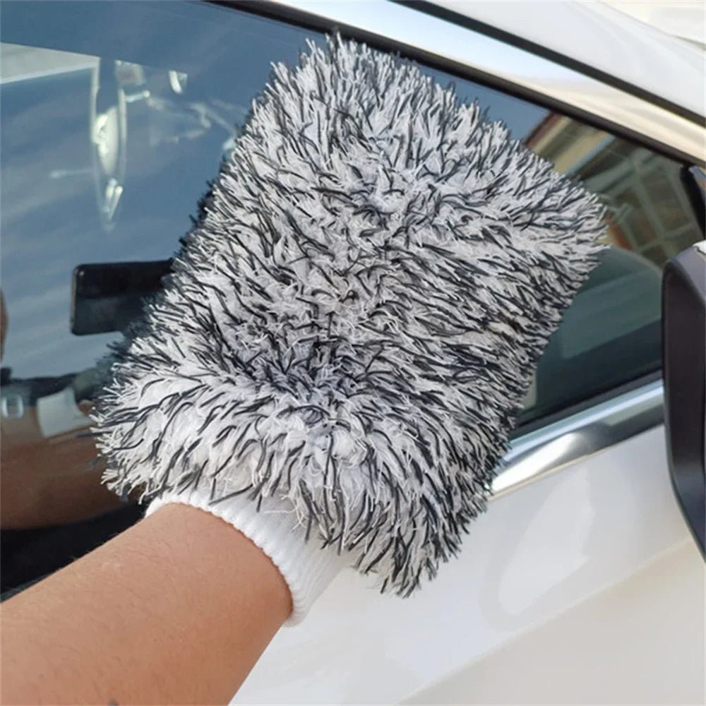 Ultra Soft Plush Microfiber Car Wash Mitt - White Wristband ShineShop.xyz.