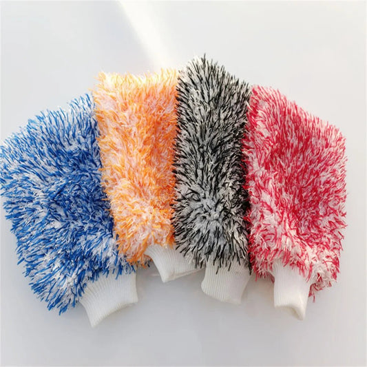 Ultra Soft Plush Microfiber Car Wash Mitt - White Wristband ShineShop.xyz.