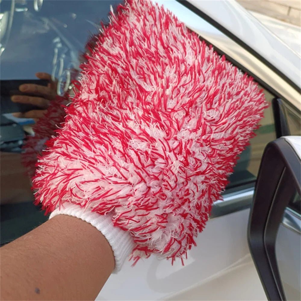 Ultra Soft Plush Microfiber Car Wash Mitt - White Wristband ShineShop.xyz.