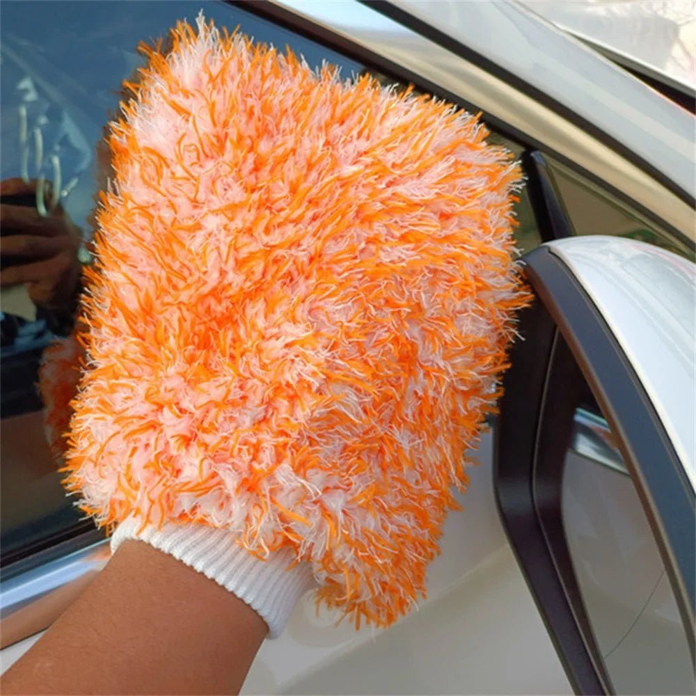 Ultra Soft Plush Microfiber Car Wash Mitt - White Wristband ShineShop.xyz.