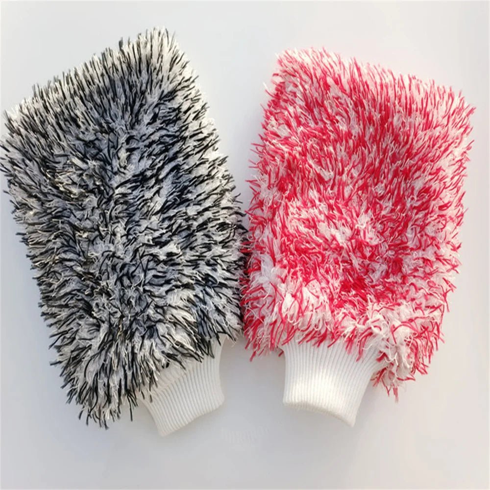 Ultra Soft Plush Microfiber Car Wash Mitt - White Wristband ShineShop.xyz.