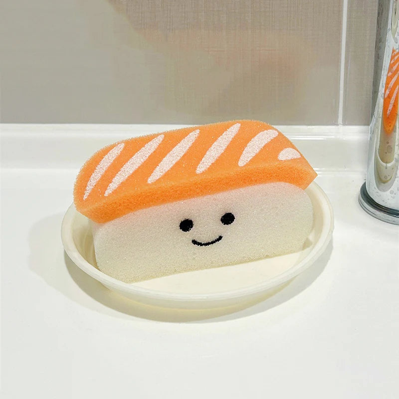 Kawaii Sushi Shape Bath Sponge w/ Soap Dish - Exfoliating Shower Puff