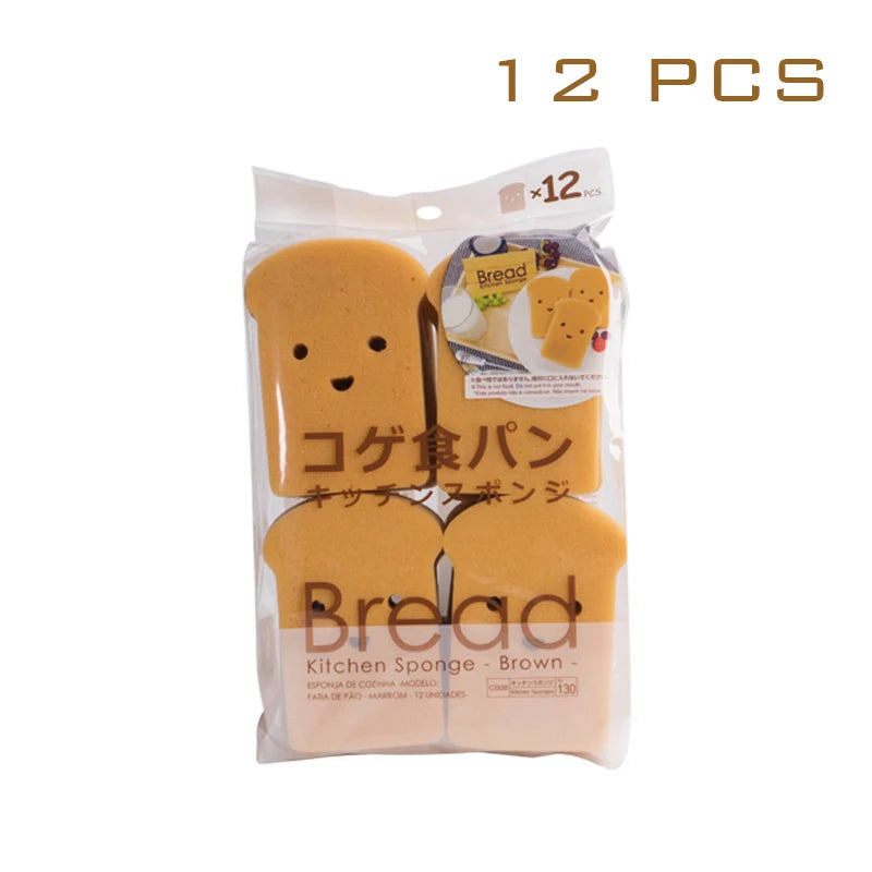12pcs Smiley Bread Shaped Sponges, Innovative Dishwashing Pad Reusable Japanese Toast Kitchen Sponge