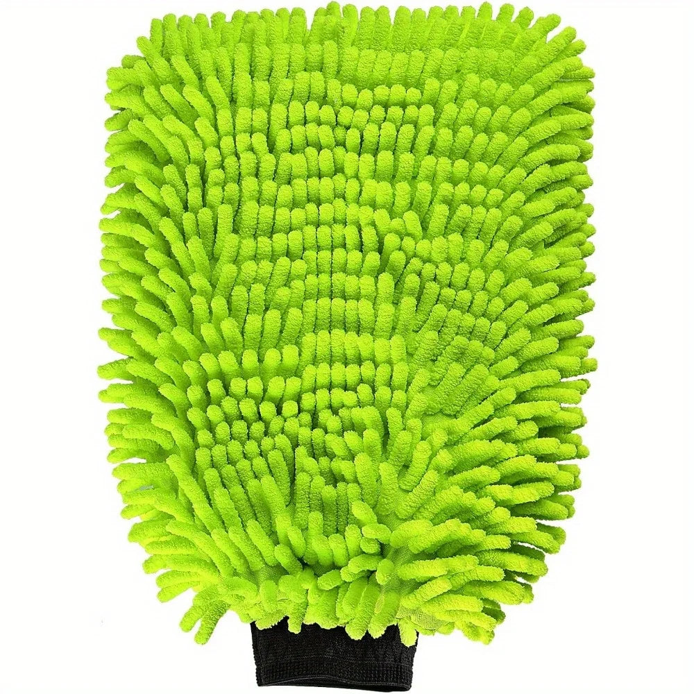 Green Chenille Car Wash Microfiber Mitt - Scratch Free