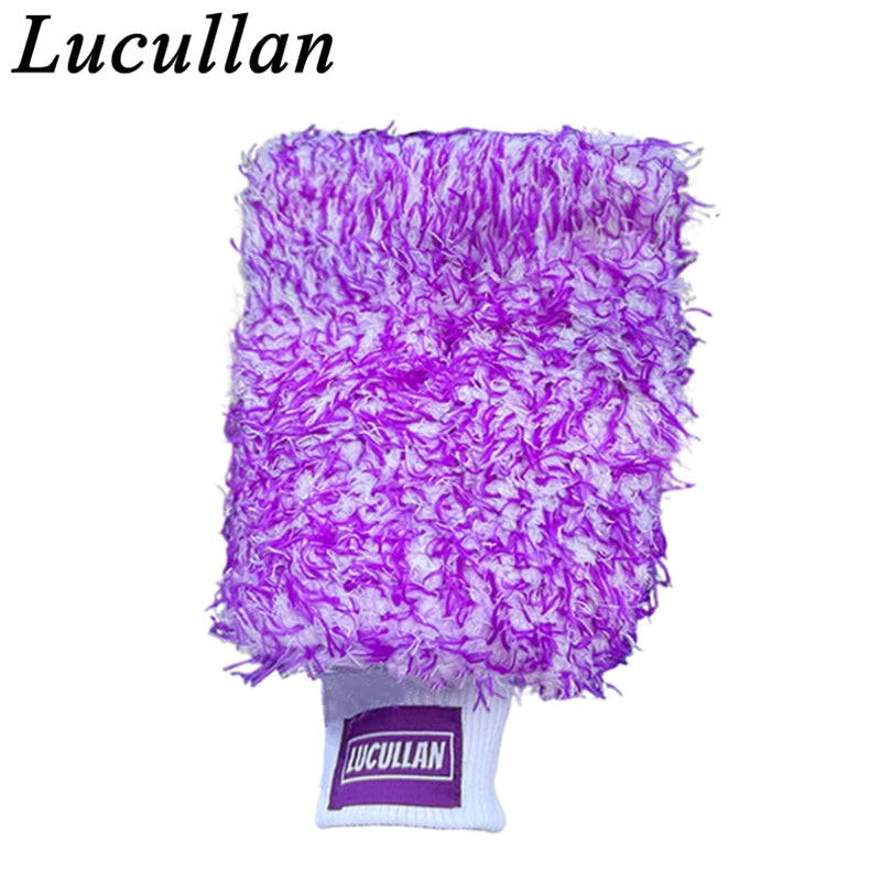 Lucullan Ultra Plush Mitt Set - Purple Car Detailing Microfiber Accessories for Wheels, Grills, Paint and Tight Areas