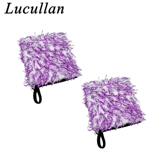 Lucullan Ultra Plush Mitt Set - Purple Car Detailing Microfiber Accessories for Wheels, Grills, Paint and Tight Areas