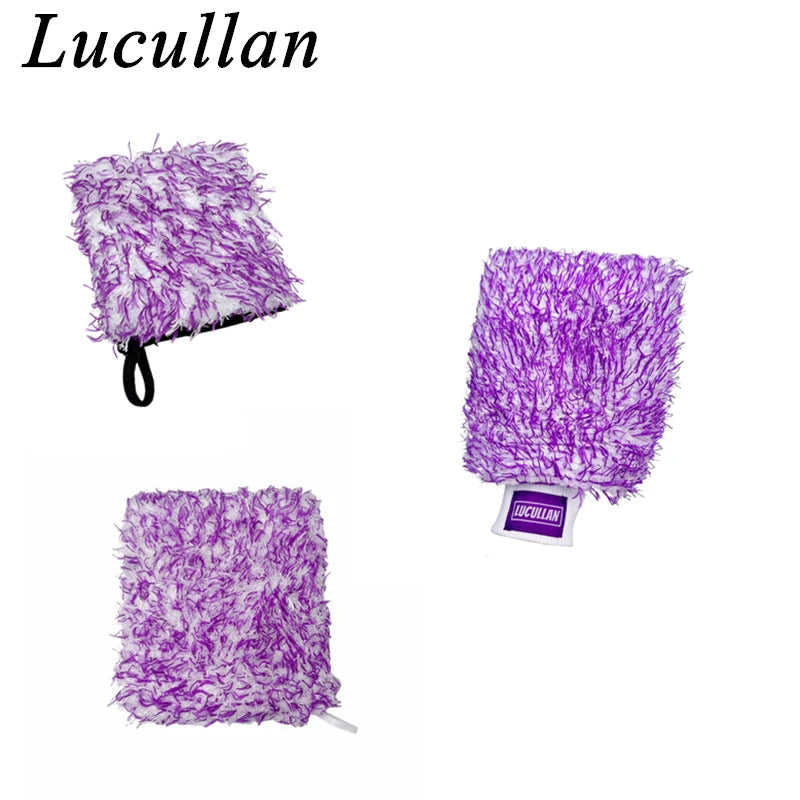 Lucullan Ultra Plush Mitt Set - Purple Car Detailing Microfiber Accessories for Wheels, Grills, Paint and Tight Areas