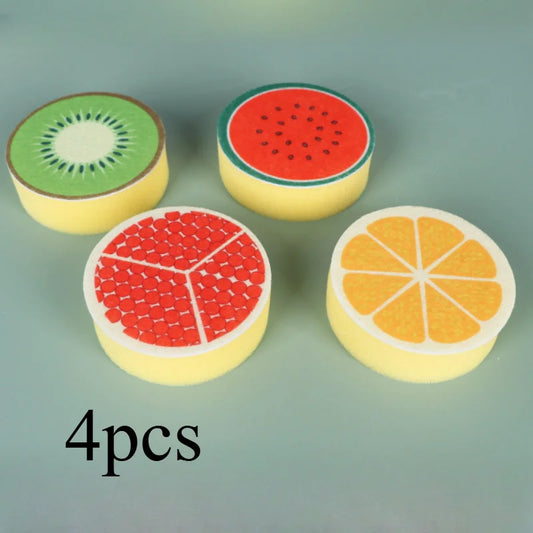 4pcs Kitchen Sponge Fruit Slice Design, Non-Woven, Reusable for Home
