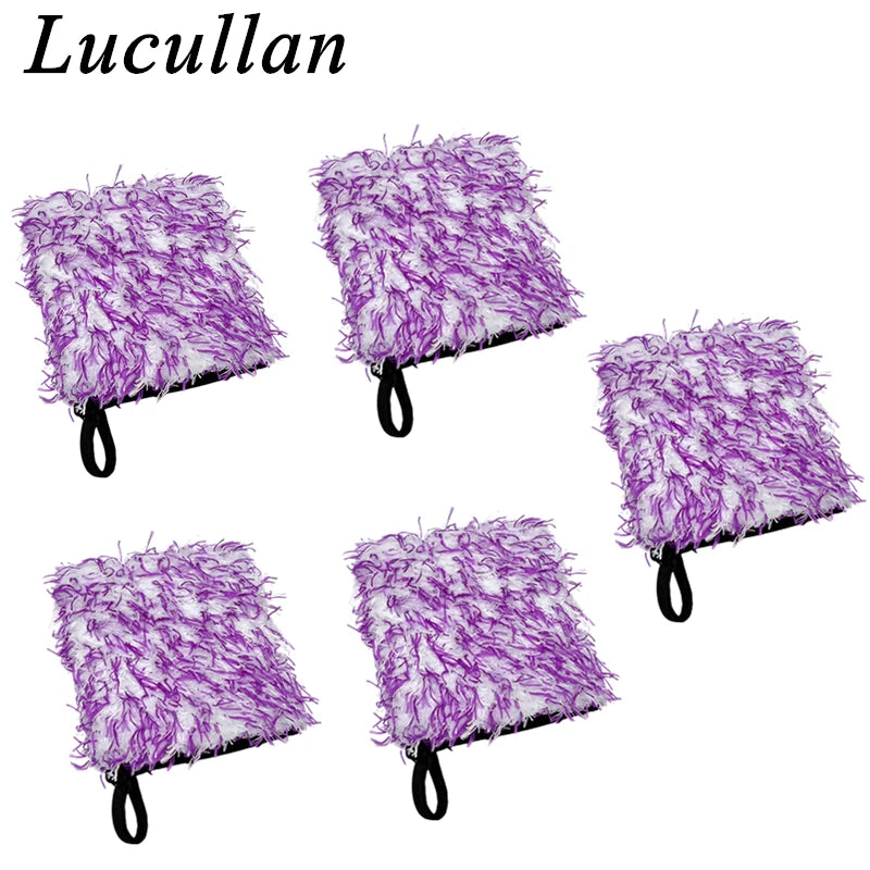 Lucullan Ultra Plush Mitt Set - Purple Car Detailing Microfiber Accessories for Wheels, Grills, Paint and Tight Areas