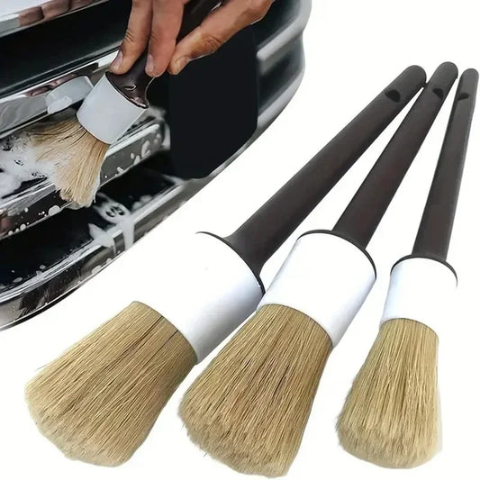 3PC Auto Detail Cleaning Brush Set - Boar Hair Bristle