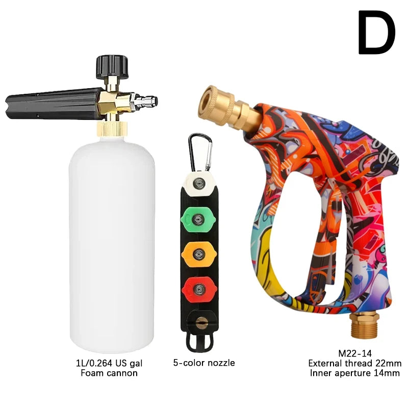 4350PSI High-Pressure Water Gun, Graffiti Design, 1L Foam Spray Gun, 1/4" Quick Nozzle Set with Rubber Base