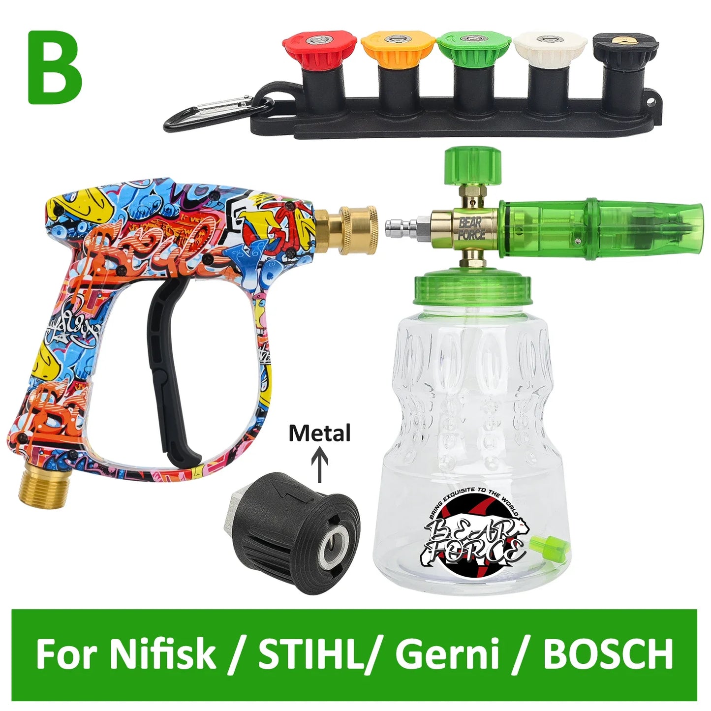 Green Foam Cannon + Graffiti Stubby Sprayer Pistol Combo